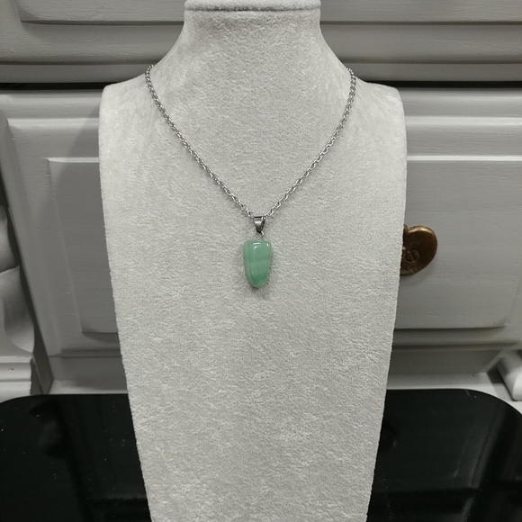Green Aventurine Necklace Natural Gemstone Crystal Pendant Stainless-Steel Chain - Picture 3 of 15